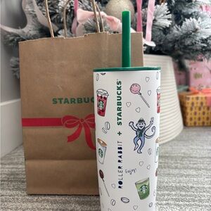 Starbucks Roller Rabbit White Tumbler with Green Straw